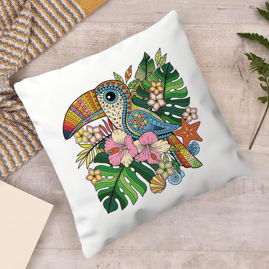 Colorful Mandala Toucan Art Cushion (12x12 inches) Pack of 1