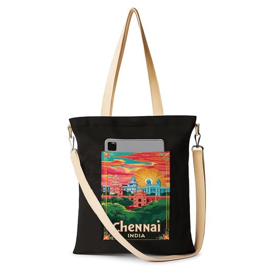 Chennai Printed Women's Girls Cross Body Sling Bag with Extra Front Pocket, College Bag for Girls, Tote Bag for Shopping,Travel