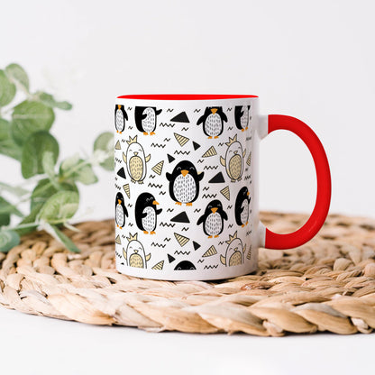 Hand drawn penguin doodle pattern Red Handle 330 ml Coffee Mug