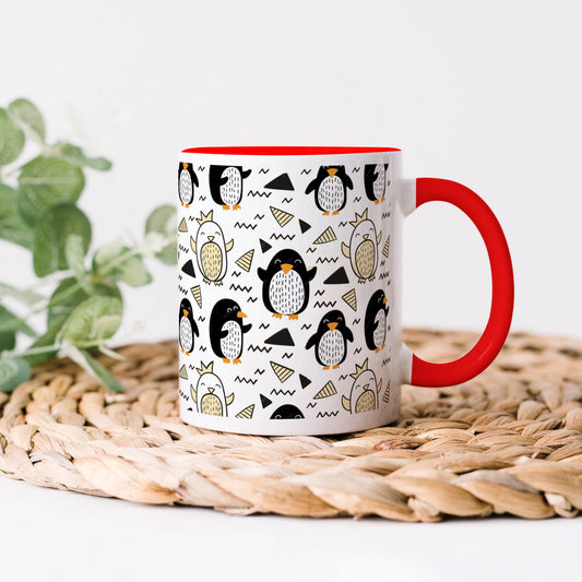 Hand drawn penguin doodle pattern Red Handle 330 ml Coffee Mug
