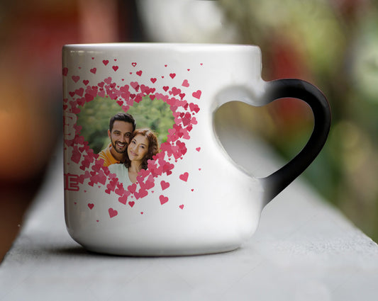 Couple Personalized Add Two Photos Magic Inner Heart Cut Handle 330 ml Coffee Mug