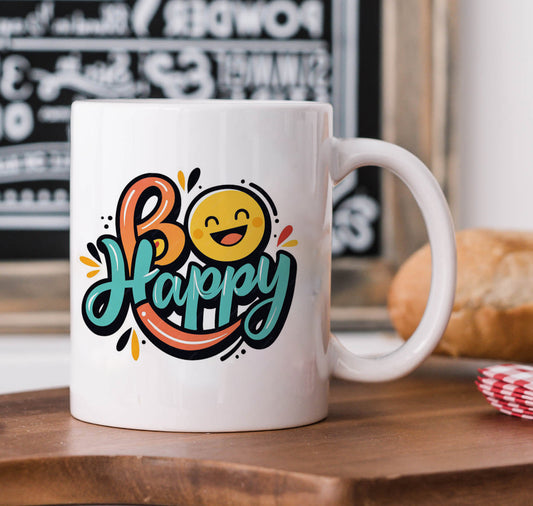 Be happy White Handle 330 ml Coffee Mug