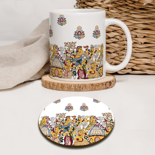 Kalamkari Design Mug and Coaster 330 ml Coffee Mug