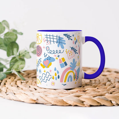 Hand drawn abstract element pattern Dark Blue Handle 330 ml Coffee Mug