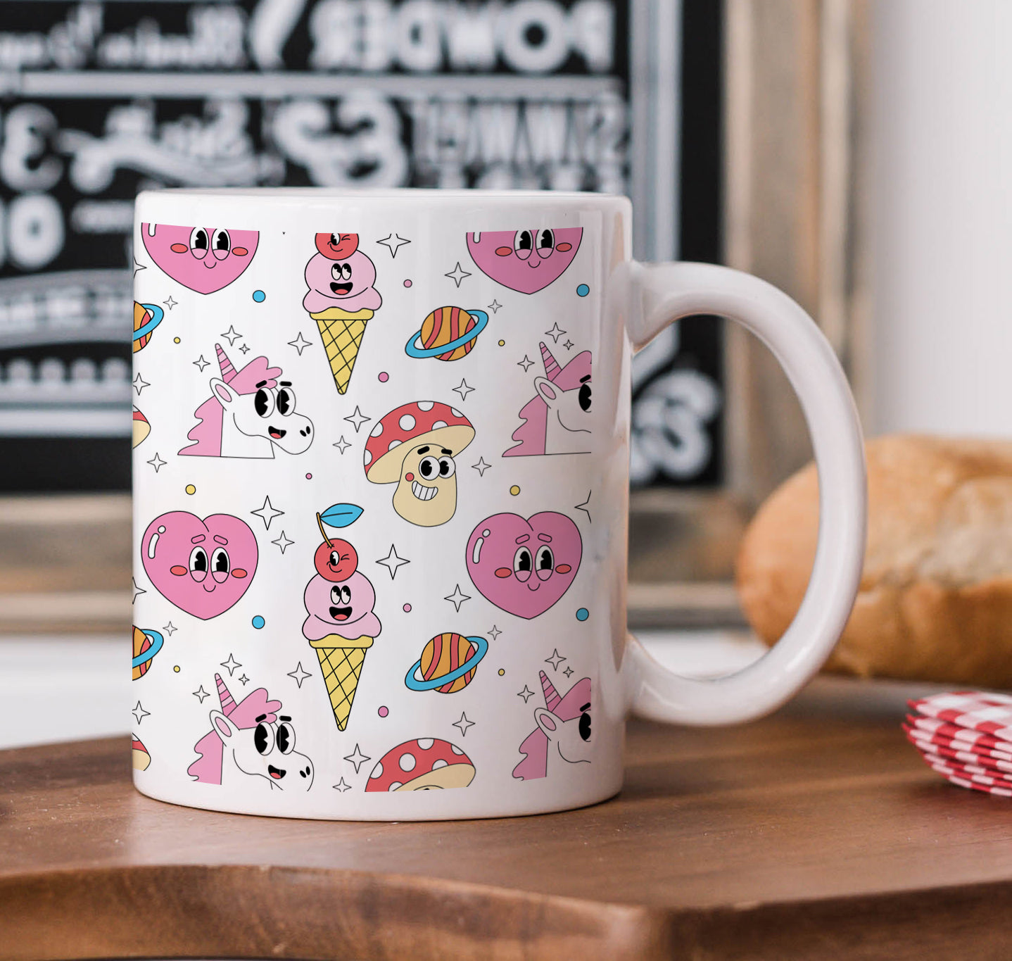 Hand drawn flat trendy cartoon pattern White 330 ml Coffee Mug