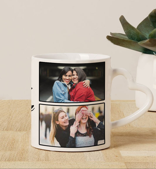 Friend forever customized add four photos white heart handle  330 ml Coffee Mug