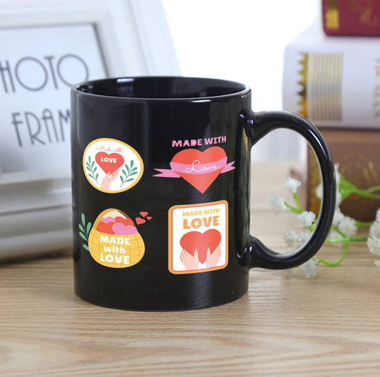 Hand drawn made with love floral label design Full Black 330 ml Coffee Mug