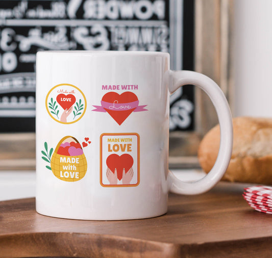 Hand drawn made with love floral label design White 330 ml Coffee Mug