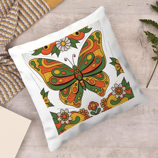 Hand Drawn Retro Butterfly Design Cushion (12x12 inches) Pack of 1