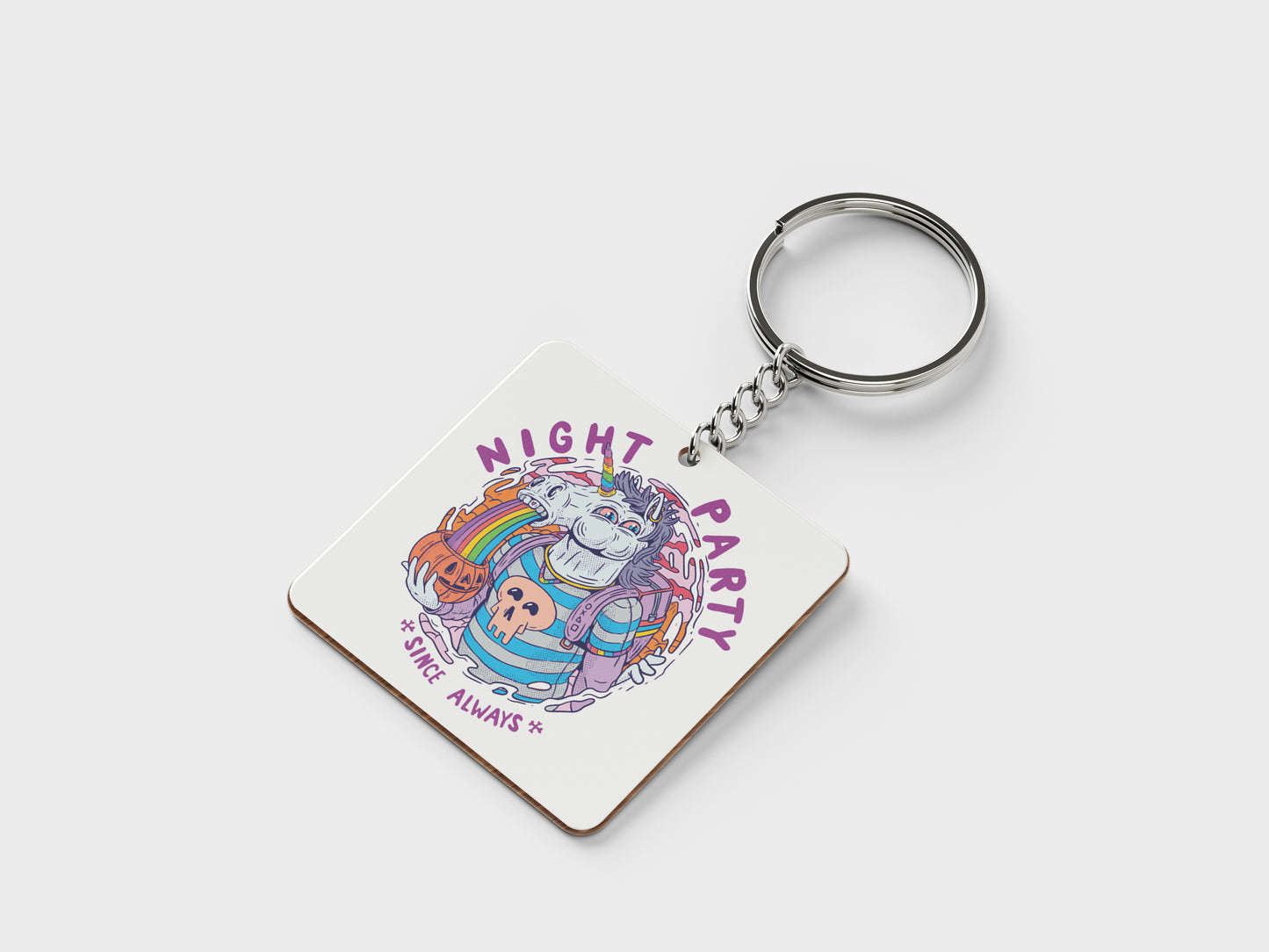 Creative and colorful creature illustration Printed Square Shape Wooden Keyring with Chain