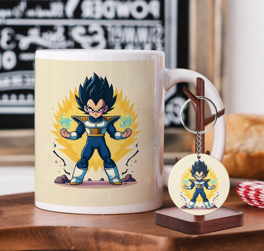 Vegeta illustration design Mug and Keychain Combo 330 ml Coffee Mug