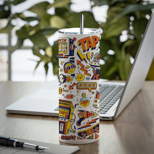 Game city colorful doodle art Printed 750ML with Lid Leak Proof Travel Tumbler with Straw