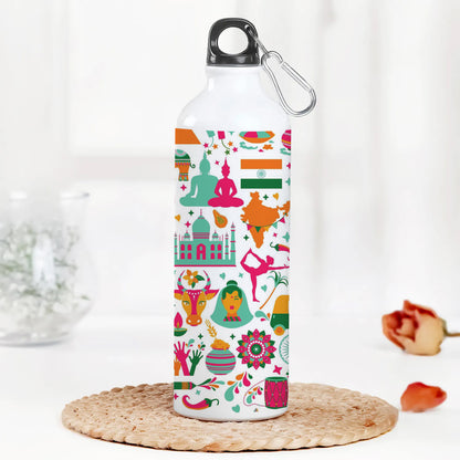 Indian architecture and Asian traditions set Pro Vector Printed Normal Sipper Water Bottle 750 ml For Gym, Yoga, Kids, Boys, Girls, Brother, Sister, Babies, Baby, Workout, Adults