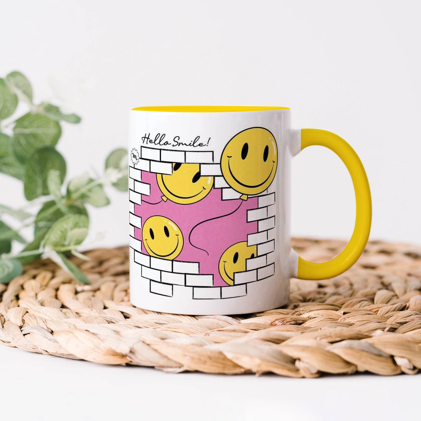 Smile design Yellow Handle 330 ml Coffee Mug