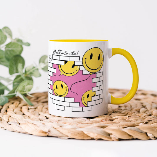 Smile design Yellow Handle 330 ml Coffee Mug