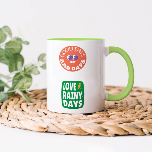 Flat design retro sticker collection Light Green Handle 330 ml Coffee Mug