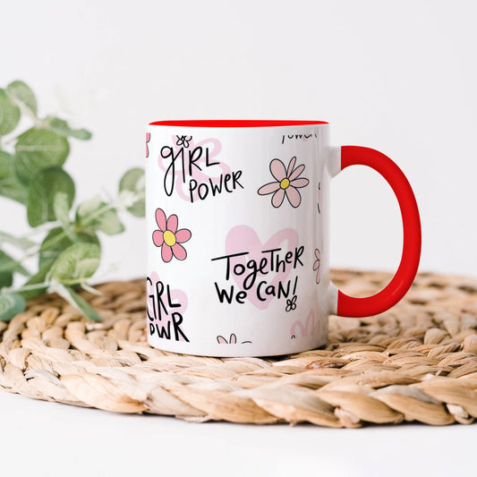 Cute pink flower and heart drawings. Seamless pattern  Red Handle 330 ml Coffee Mug