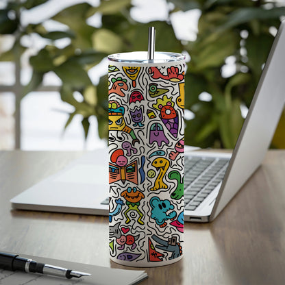Cute colorful doodle pattern Printed 750ML with Lid Leak Proof Travel Tumbler with Straw