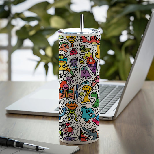 Cute colorful doodle pattern Printed 750ML with Lid Leak Proof Travel Tumbler with Straw