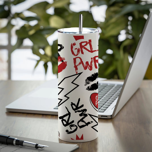 Girl power typography pattern Printed 750ML with Lid Leak Proof Travel Tumbler with Straw