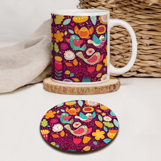 Birds Flowers Beautiful Pattern Mug and Coaster 330 ml Coffee Mug