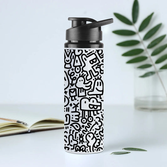 Black in white doodle art Printed Eagle Shape Water Bottle 750 ml For Gym, Yoga, Kids, Boys, Girls, Brother, Sister, Babies, Baby, Workout, Adults