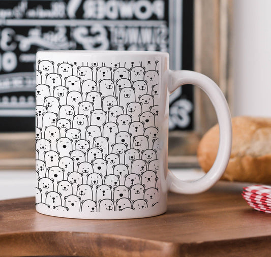 Black in white bear Doodle hand drawn pattern White 330 ml Coffee Mug