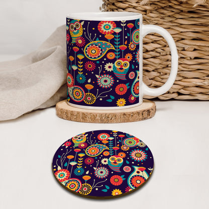 Abstract Owl Pattern Mug and Coaster 330 ml Coffee Mug