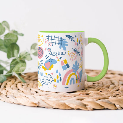 Hand drawn abstract element pattern Light Green Handle 330 ml Coffee Mug