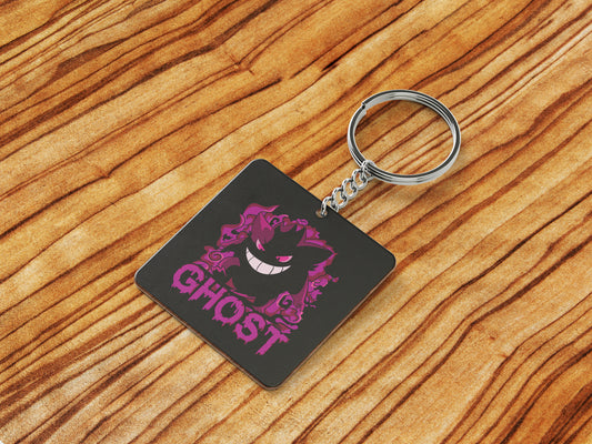 Pokemon anime art style design Printed Square Shape Wooden Keyring with Chain