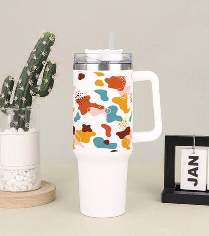 Hand drawn abstract doodle pattern design Printed 850ML with Lid Leak Proof Big Travel Tumbler with Handle and Straw