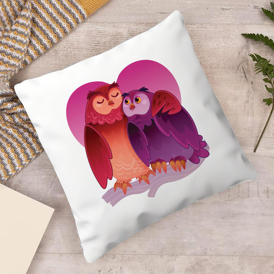 Valentines Day Owl Couple Vector Art Design Cushion (12x12 inches) Pack of 1