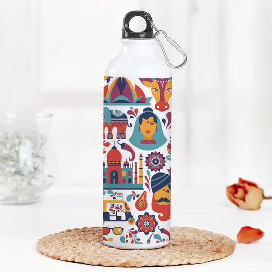 Indian architecture and Asian traditions set Pro Vector 2 Printed Normal Sipper Water Bottle 750 ml For Gym, Yoga, Kids, Boys, Girls, Brother, Sister, Babies, Baby, Workout, Adults