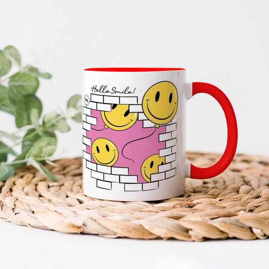 Smile design Red Handle 330 ml Coffee Mug