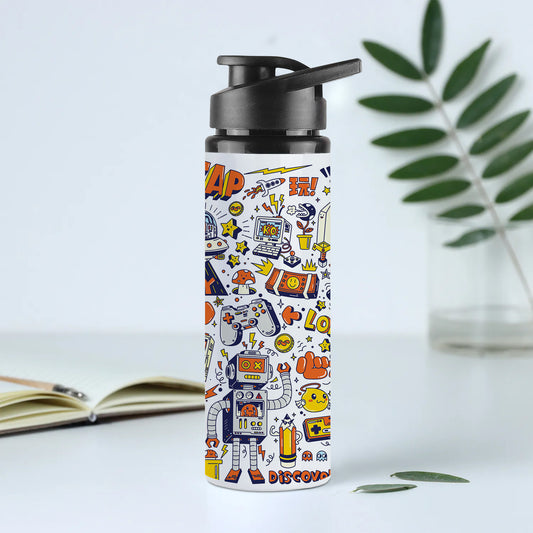 Game city colorful doodle art Printed Eagle Shape Water Bottle 750 ml For Gym, Yoga, Kids, Boys, Girls, Brother, Sister, Babies, Baby, Workout, Adults