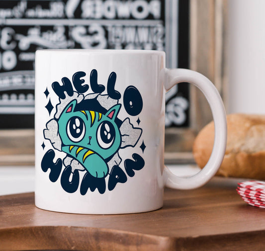 Cute Cat saying hello Human design White 330 ml Coffee Mug