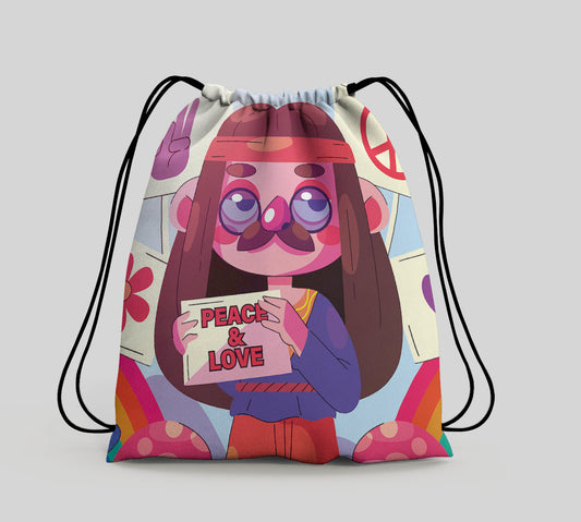 Flat Design Cartoon illustration Polyester String Backpack Bags for kids for Gym, Yoga, Tuition ,Beach Bag for 4-10 year boys and girls