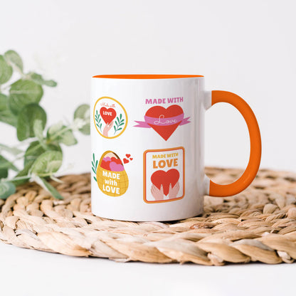 Hand drawn made with love floral label design Orange Handle 330 ml Coffee Mug