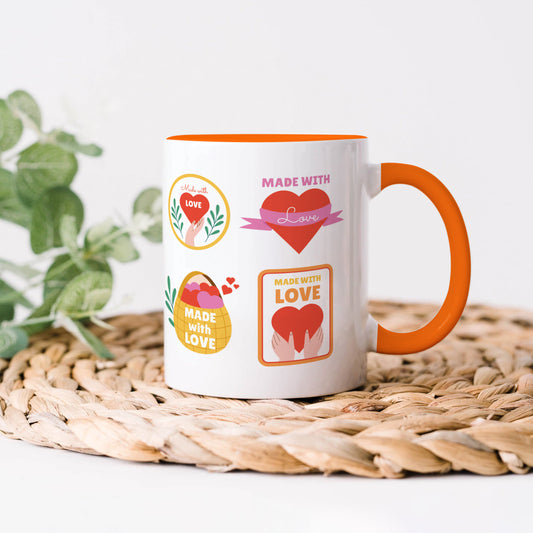 Hand drawn made with love floral label design Orange Handle 330 ml Coffee Mug