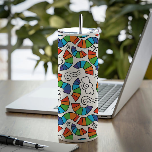 Hand drawn rainbow pattern design Printed 750ML with Lid Leak Proof Travel Tumbler with Straw
