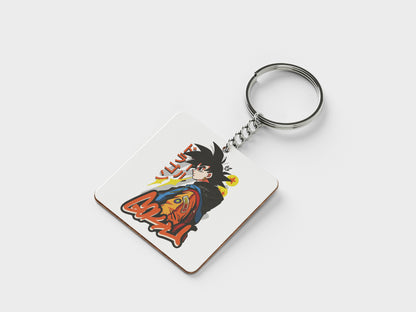 Goku streetwear Sticker Printed Square Shape Wooden Keyring with Chain