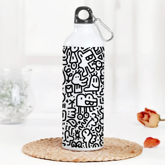 Black in white doodle art Printed Normal Sipper Water Bottle 750 ml For Gym, Yoga, Kids, Boys, Girls, Brother, Sister, Babies, Baby, Workout, Adults