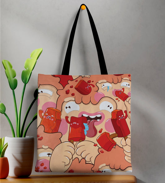 Summer Doodle Art Printed Black Handle Tote Bag (14 X 16 Inches) For Shopping, College, Travel