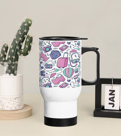 Hand Drawn Gadgets pattern Printed 350ML Travel MUG