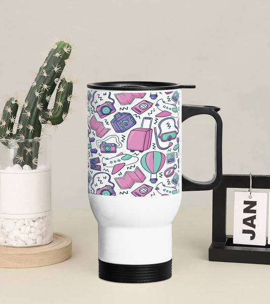 Hand Drawn Gadgets pattern Printed 350ML Travel MUG