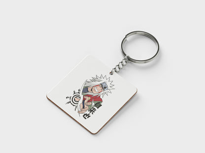 Toad sage Mater Jiraiya Printed Square Shape Wooden Keyring with Chain