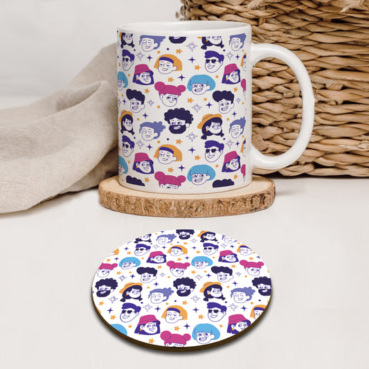 Seamless People Design Mug and Coaster 330 ml Coffee Mug