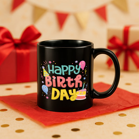 Happy Birthday 330 ml Black Coffee Mug (Pack of 1)