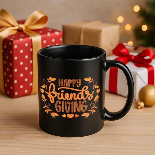 Happy Friends Giving 330 ml Black Coffee Mug (Pack of 1)