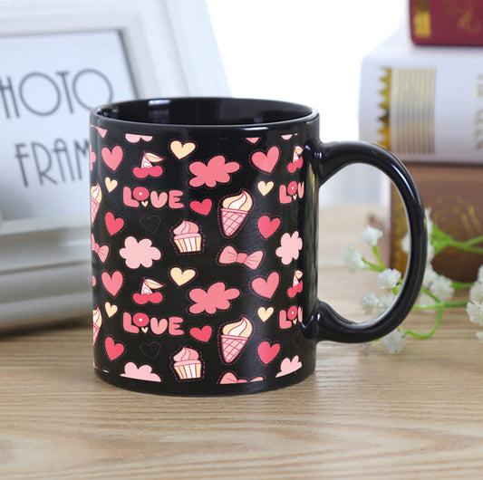 Retro pattern of decorative love elements design Full Black 330 ml Coffee Mug